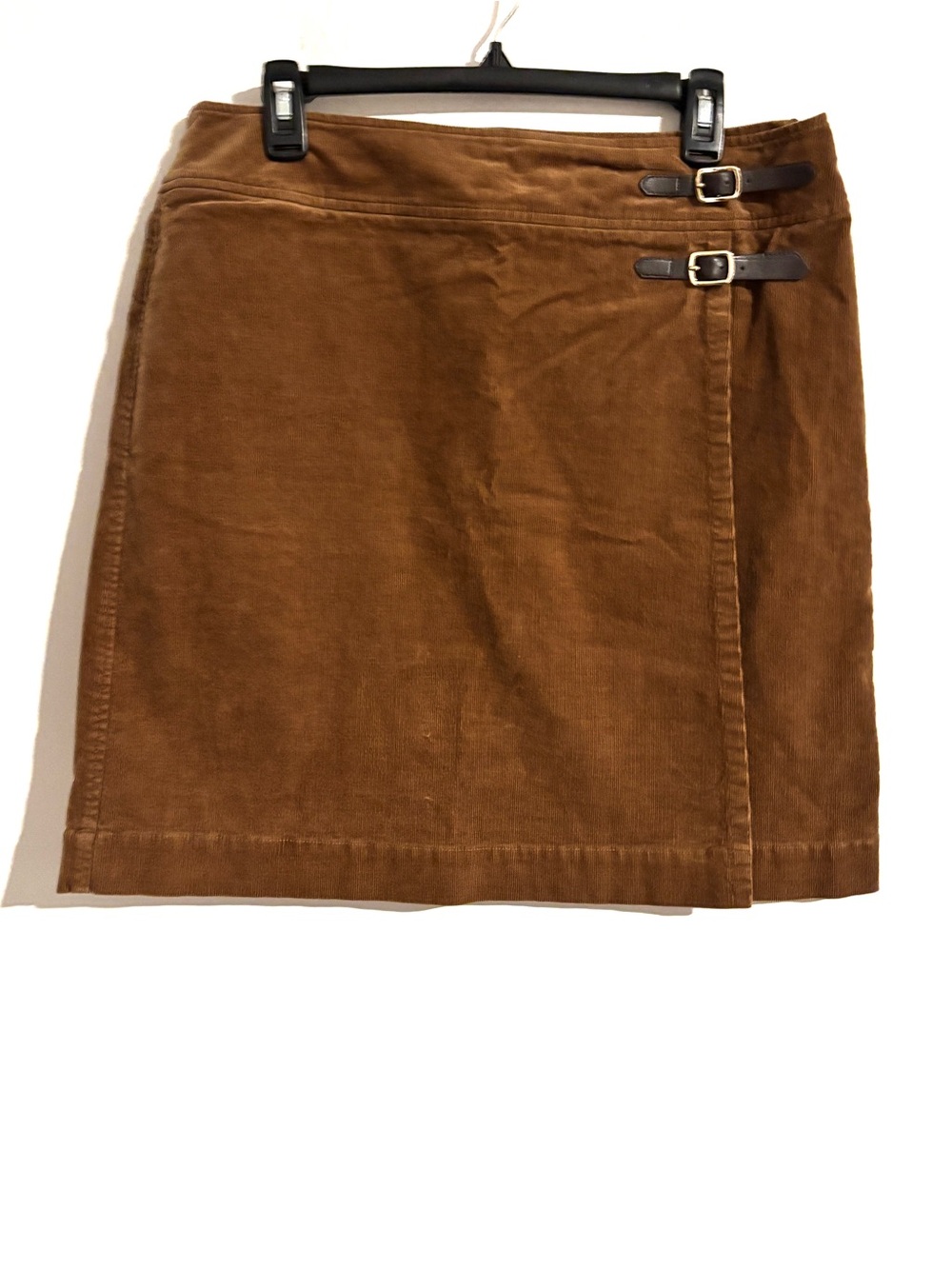 Charter Club Sz 10 Heritage Brown Corduroy Preppy Wrap Skirt Retro Buckle Detail